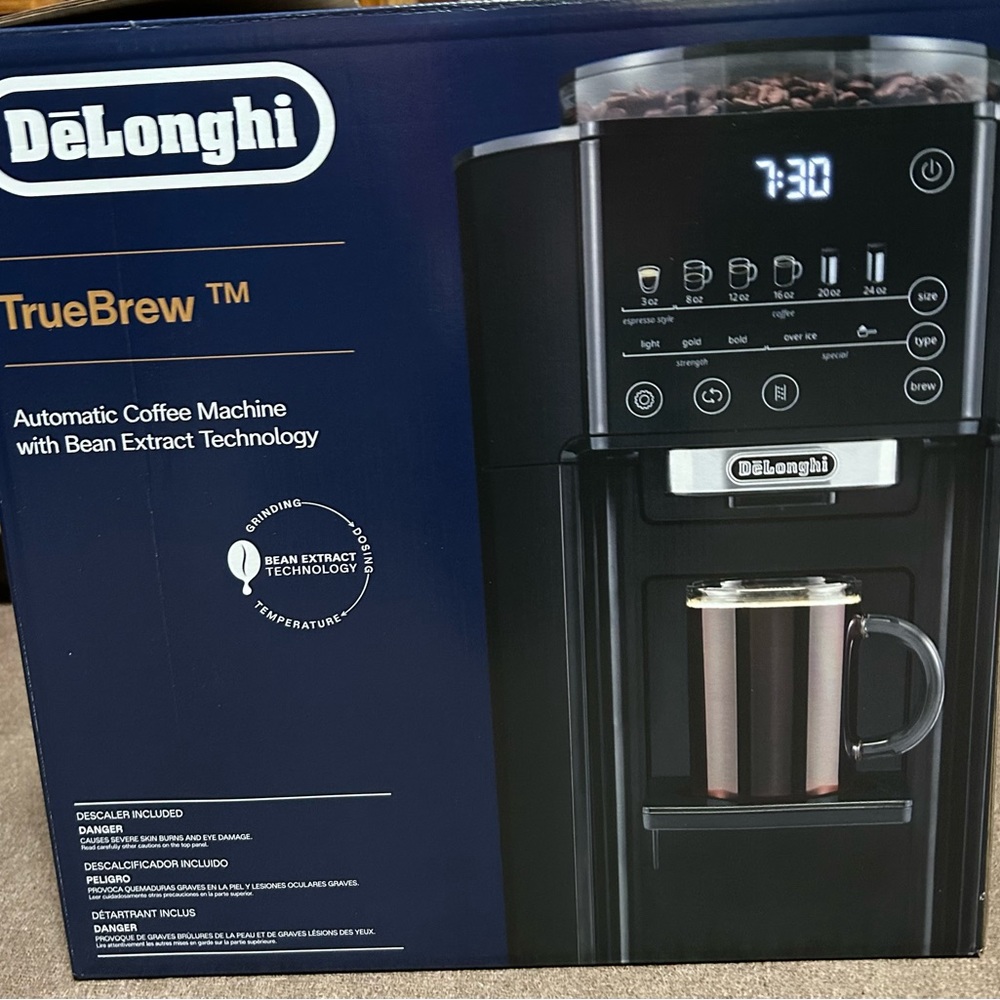 DeLonghi true brew automatic coffee machine with bean extract technology